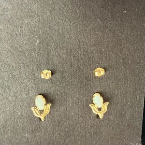 14K Yellow Gold Opal Earrings